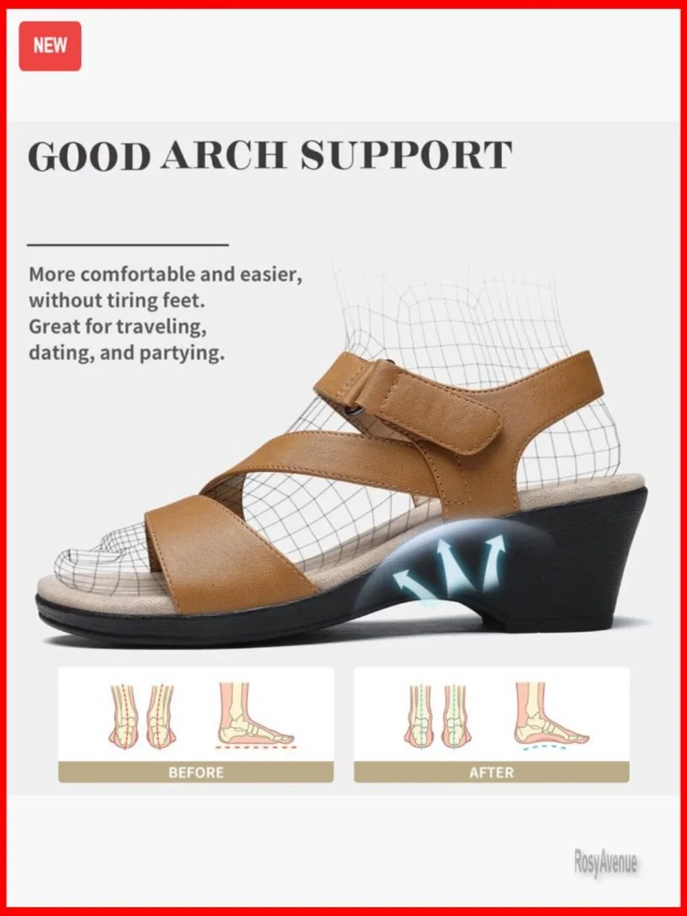 Leather Wedge Sandals with Arch Support Adjustable Strap Platform Heels